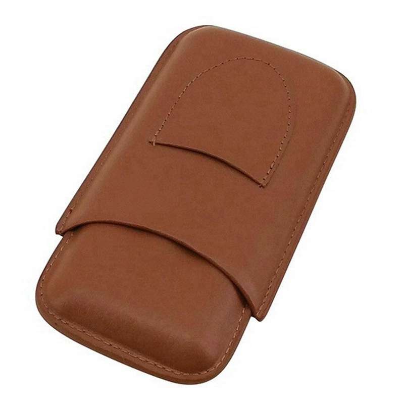 Three-Finger Humidors Portable Cigar Box Brown Cigar Leather Case with Cigar Cutter - Brown