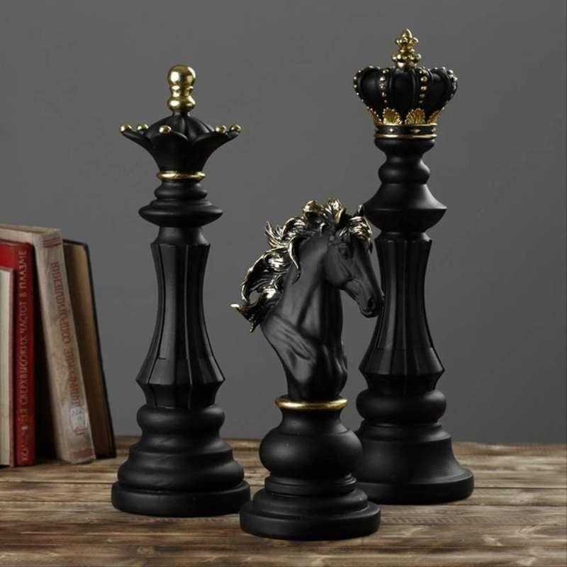 Three Pack Chess Queen Knight Statue Ornament Collectible Figurine Craft Furnishing for Home House D
