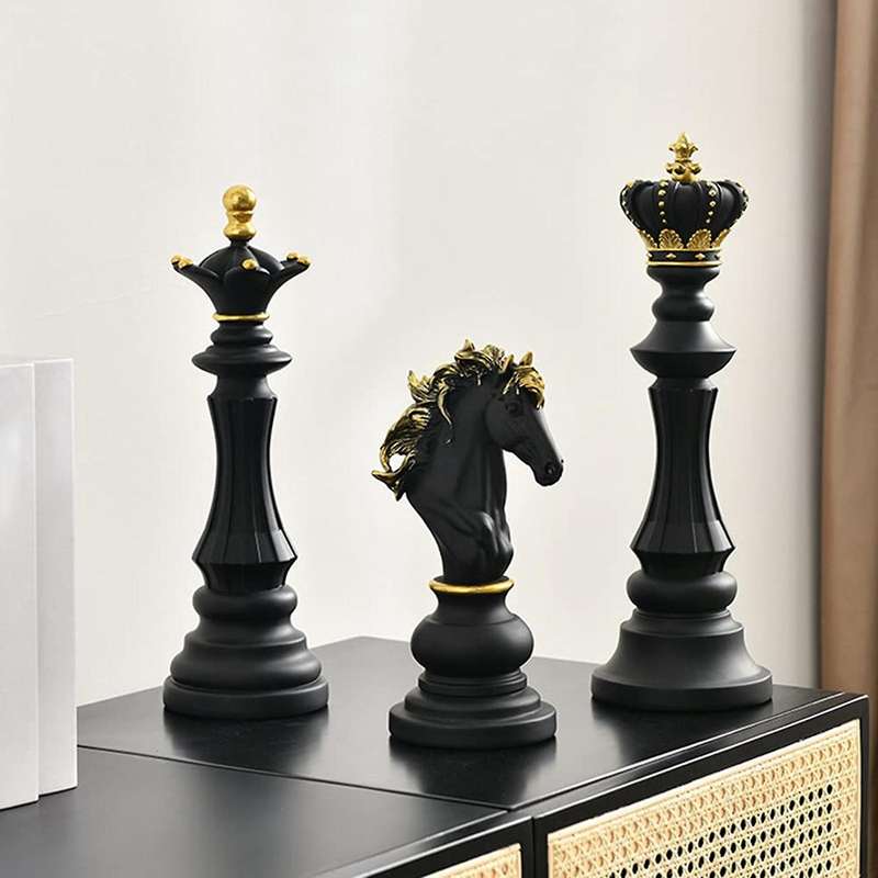 Three Pack Chess Queen Knight Statue Ornament Collectible Figurine Craft Furnishing for Home House D
