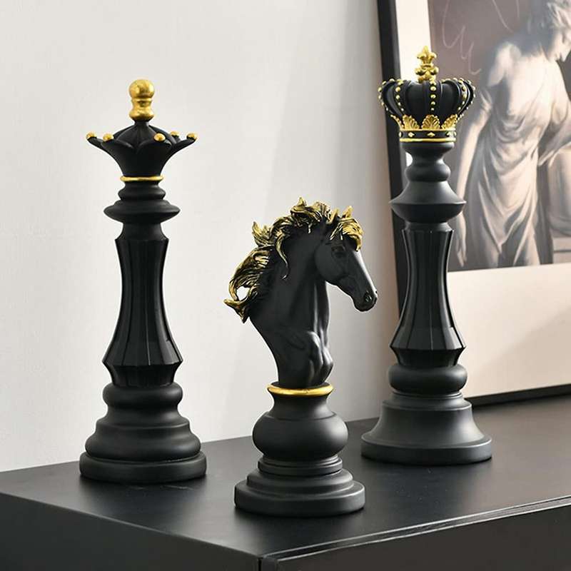 Three Pack Chess Queen Knight Statue Ornament Collectible Figurine Craft Furnishing for Home House D