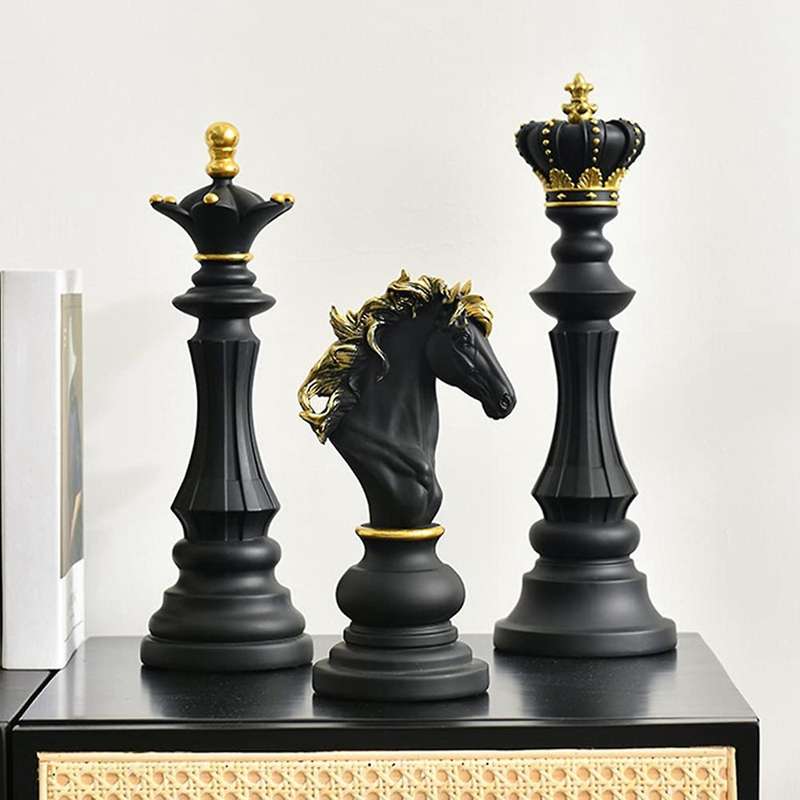 Three Pack Chess Queen Knight Statue Ornament Collectible Figurine Craft Furnishing for Home House D