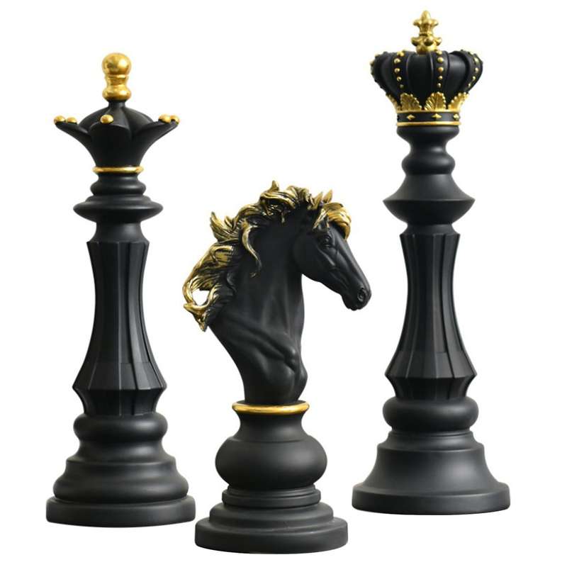 Three Pack Chess Queen Knight Statue Ornament Collectible Figurine Craft Furnishing for Home House D