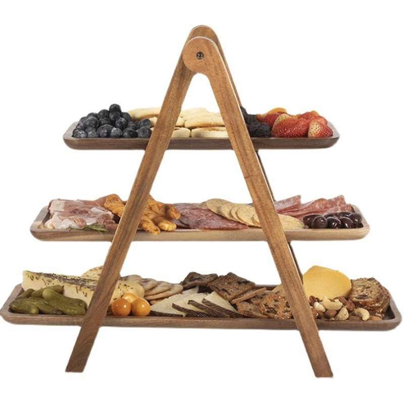 Three Tier Wooden Tray Organizer Rack Farmhouse Tiered Cupcake Stand Food Table Decorative Display S