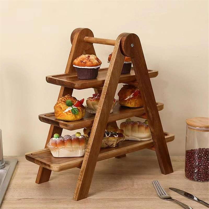 Three Tier Wooden Tray Organizer Rack Farmhouse Tiered Cupcake Stand Food Table Decorative Display S