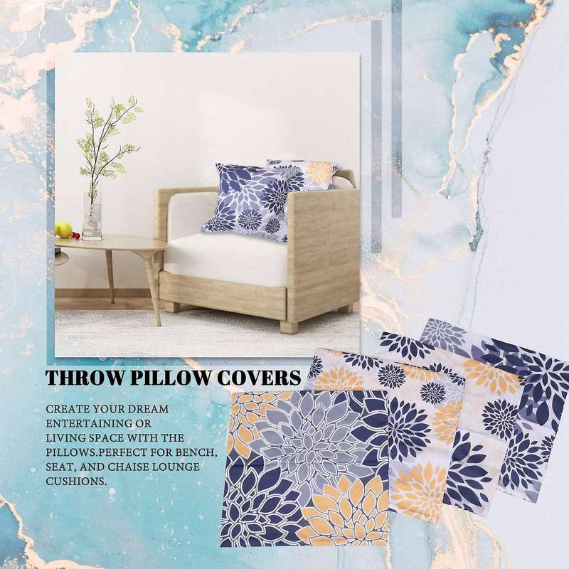 Throw Pillow Covers 18x18 Inch Set of 4,Navy Oversized Flower Geometry Square Pillow Cushion Cases