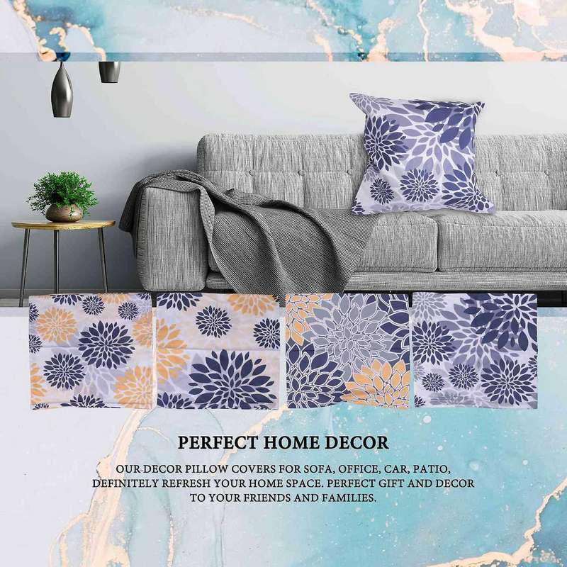 Throw Pillow Covers 18x18 Inch Set of 4,Navy Oversized Flower Geometry Square Pillow Cushion Cases