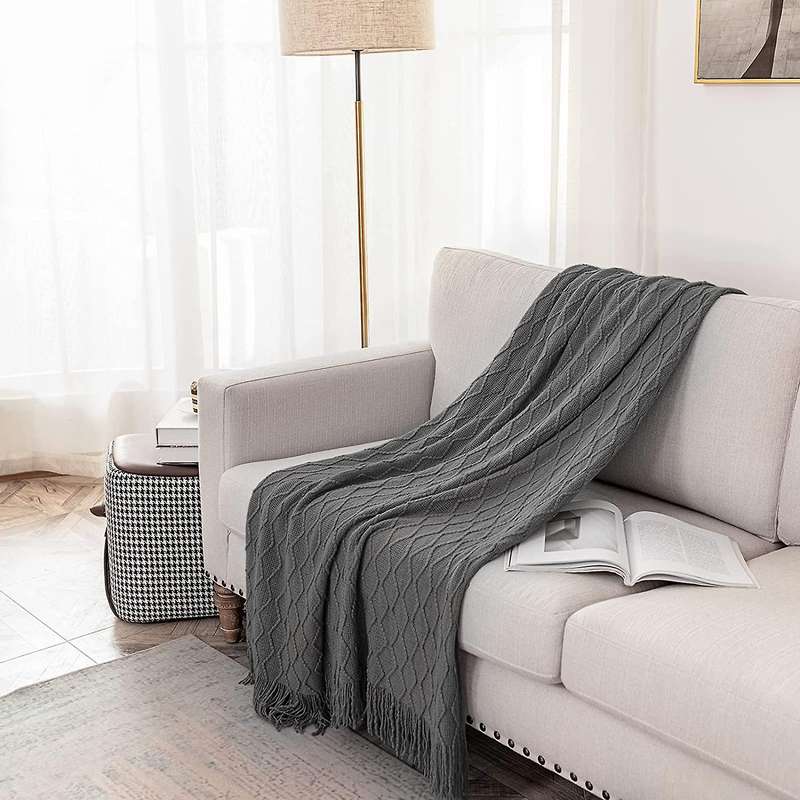 Throw Blankets for Couch Knitted and Soft Textured Couch Blanket with Decorative Tassels for Sofa-Ye