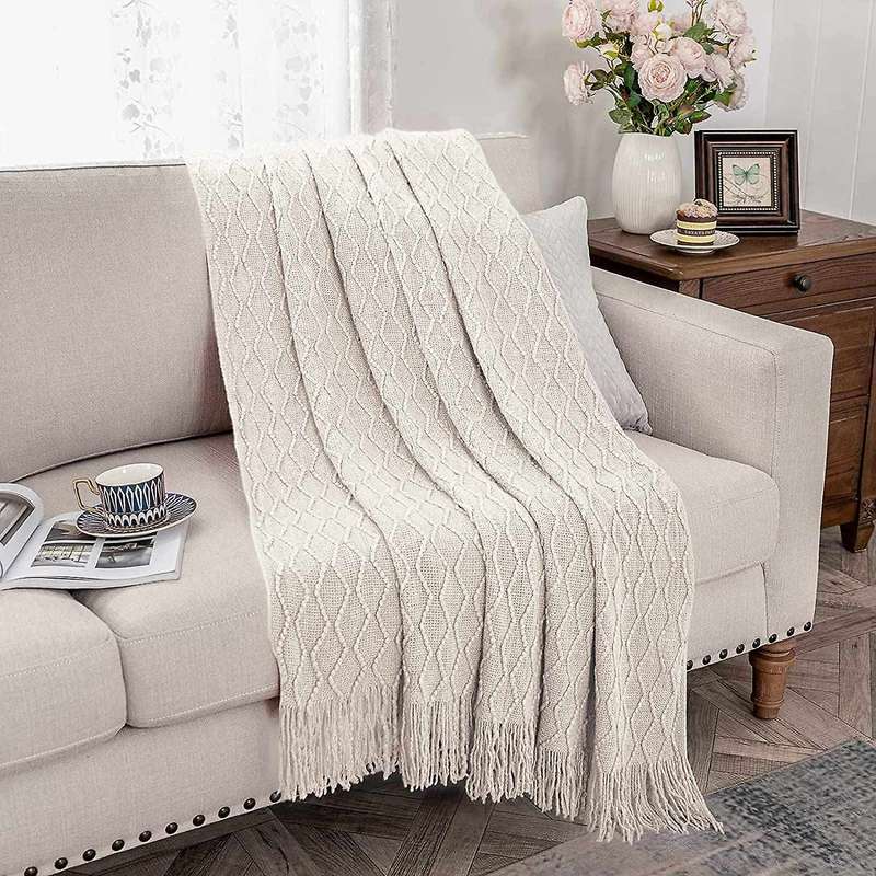 Throw Blankets for Couch Knitted and Soft Textured Couch Blanket with Decorative Tassels for Sofa-Ye