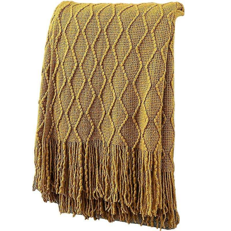 Throw Blankets for Couch Knitted and Soft Textured Couch Blanket with Decorative Tassels for Sofa-Ye