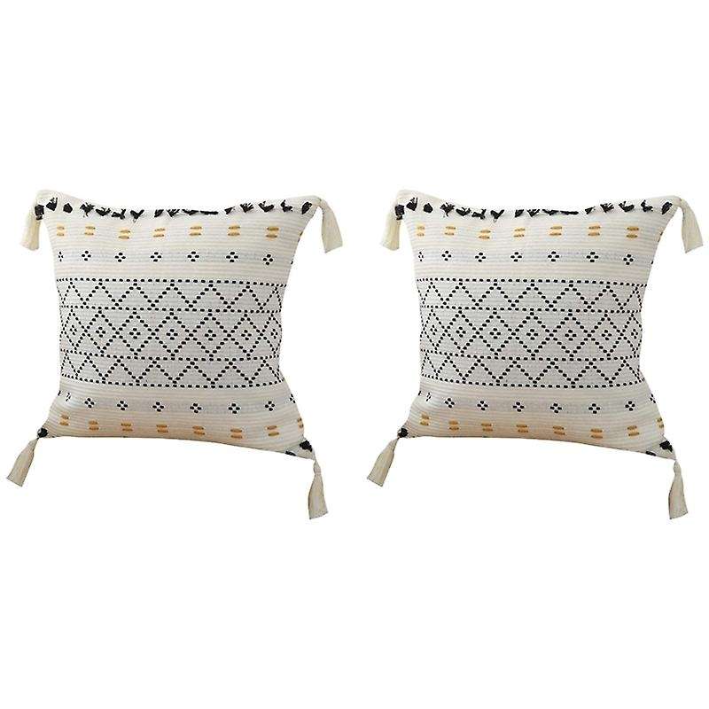 Throw Pillow Covers Natural Cotton Hand-Woven Tufted Decorative Lumbar Pillowcase for Sofa Farmhouse