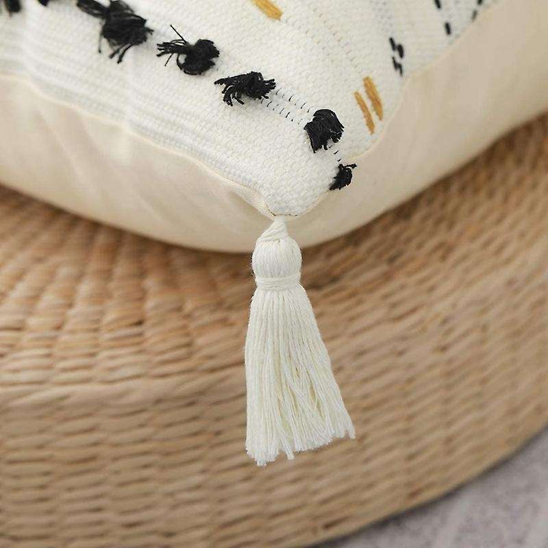 Throw Pillow Covers Natural Cotton Hand-Woven Tufted Decorative Lumbar Pillowcase for Sofa Farmhouse