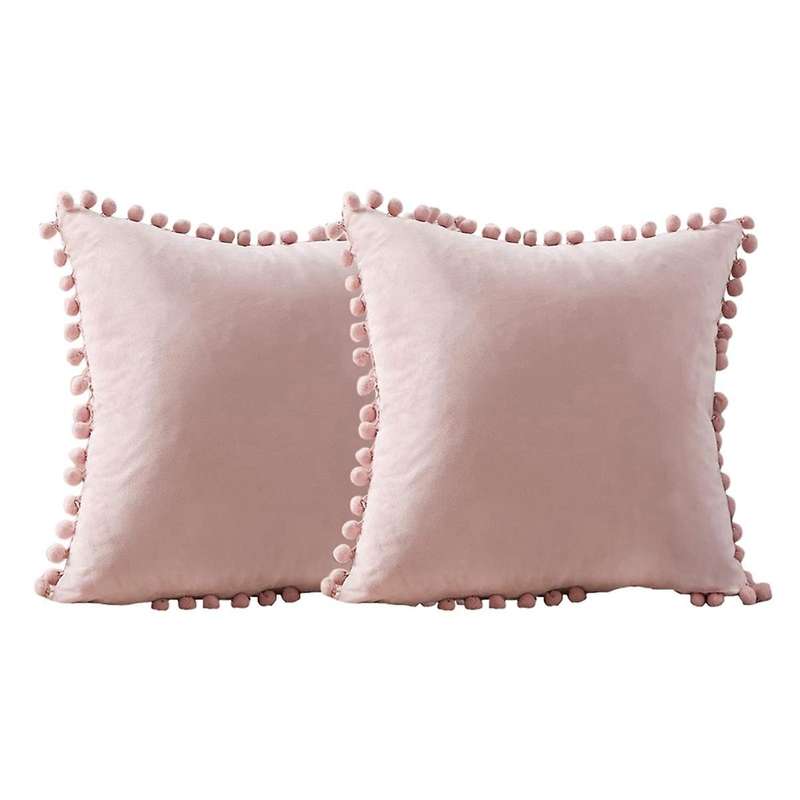 Throw Pillow Covers with Pom Poms Velvet Cushion Cover 18x18Inch Square Pillow Case Set for Living R