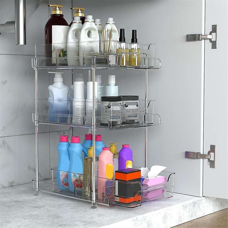 Tier Clear Pull Out Organizer with 3pcs Storage Bins, Multi- Slide-out Storage Container, Bathroom K