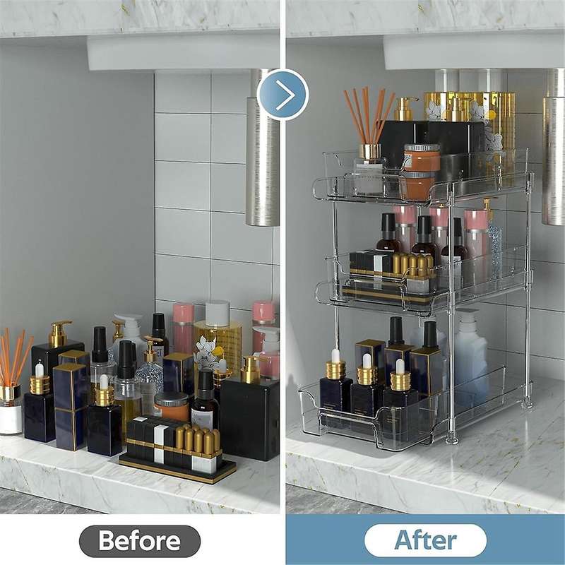 Tier Clear Pull Out Organizer with 3pcs Storage Bins, Multi- Slide-out Storage Container, Bathroom K