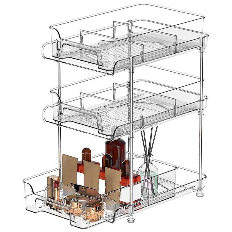 Tier Clear Pull Out Organizer with 3pcs Storage Bins, Multi- Slide-out Storage Container, Bathroom K