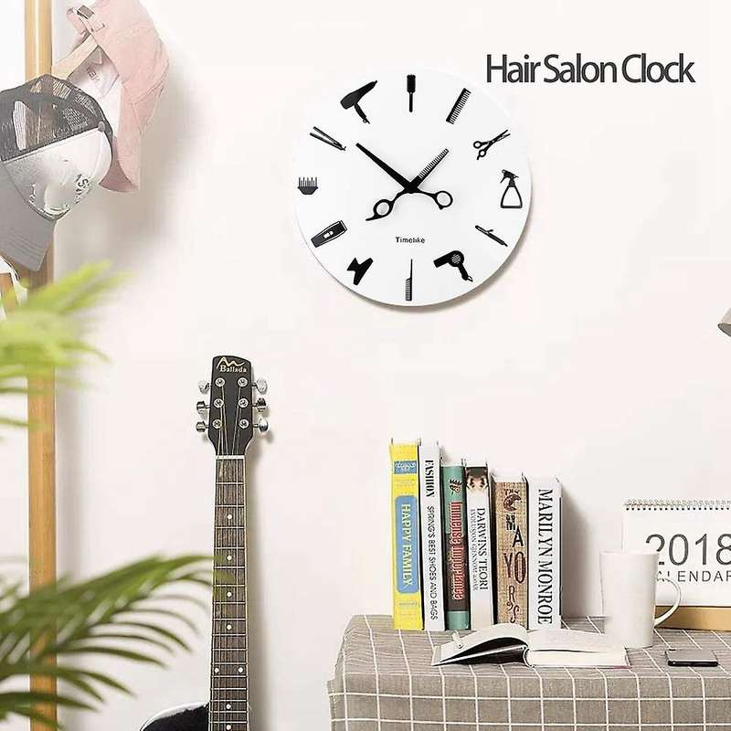 Timelike Barber Stylist Tools Wall Clock Modern 3d Quartz Non Ticking Beauty Hair Salon Clocks Watc