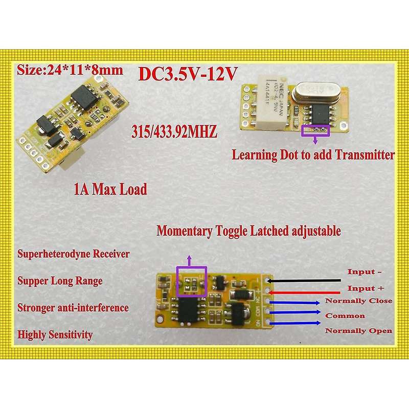 Tiny Rf Remote Switch 433mhz 4.2v 4.5v 5v 6v 7.4v 9v 12v Small Relay Contact Wireless Switches No C
