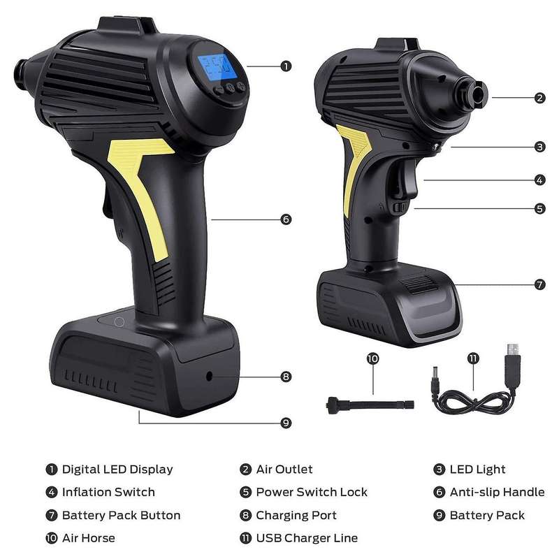 Tire Inflator Air Compressor for Car Tire Cordless Car Tire Pump Digital Pressure Gauge Auto Shut Of