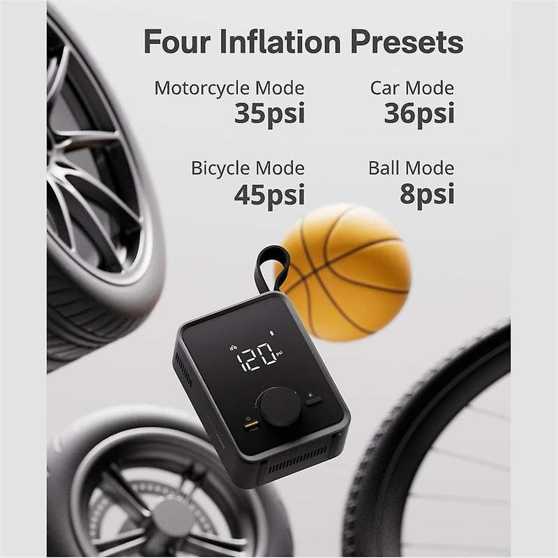 Tire Inflator Air Pump Portable Wireless Air Pump for Car, Motorbike, Bicycle & Balls with LED Ligh