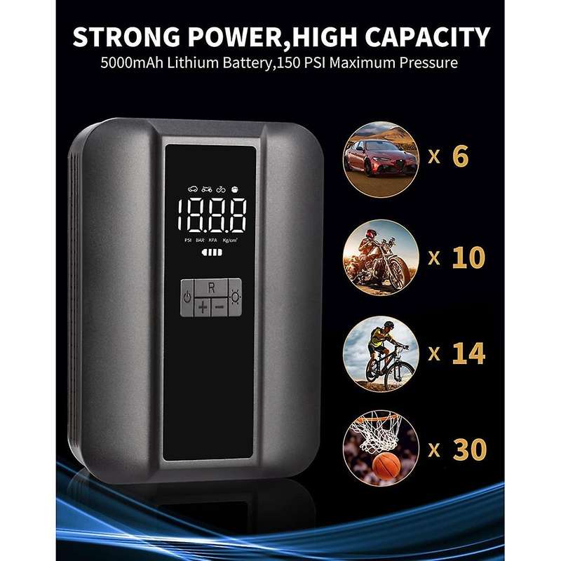 Tire Inflator Portable Air Compressor - Electric Tire Pump with Auto-Stop, Digital Pressure Gauge, L