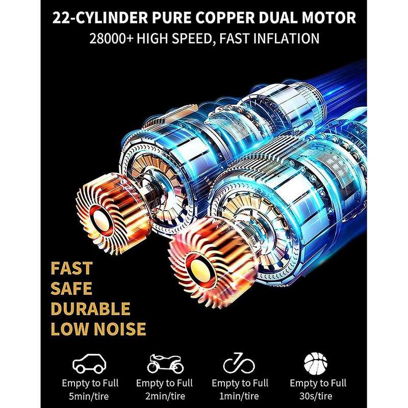 Tire Inflator Portable Air Compressor - Electric Tire Pump with Auto-Stop, Digital Pressure Gauge, L
