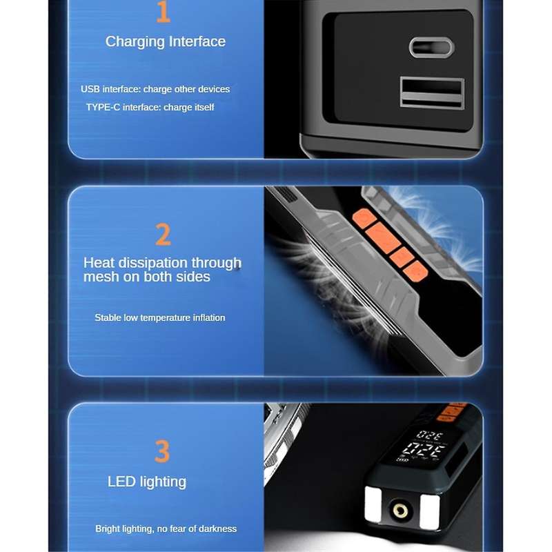 Tire Inflator Portable Air Compressor Electric Cordless Air Pump with Emergency Light,Sensor Accurat