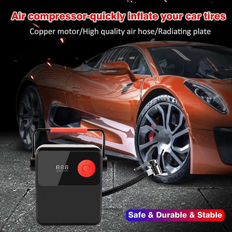 Tire Inflator Air Compressor, 12V Tire Pump with Digital Display, Air Pump with LED Lighting for Car