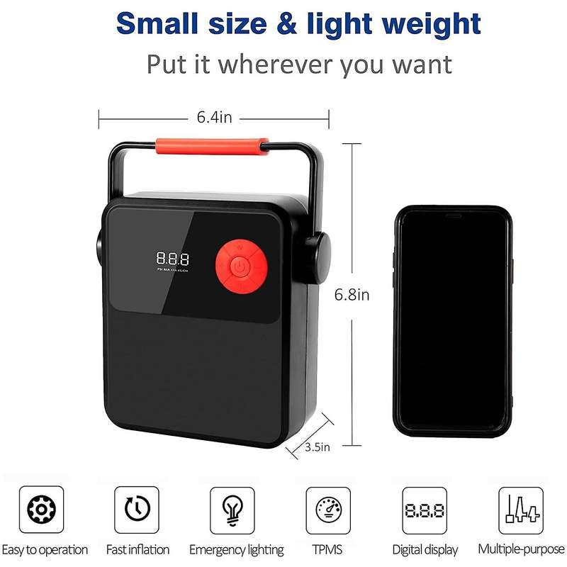 Tire Inflator Air Compressor, 12V Tire Pump with Digital Display, Air Pump with LED Lighting for Car