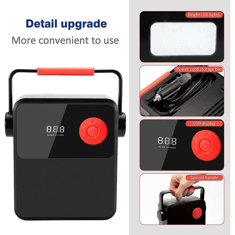 Tire Inflator Air Compressor, 12V Tire Pump with Digital Display, Air Pump with LED Lighting for Car
