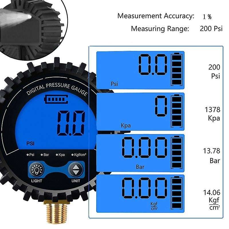 Tire Pressure Gauge Digital Tire Tester Display Air Pressure Manometer Quick Connect Coupler Thread