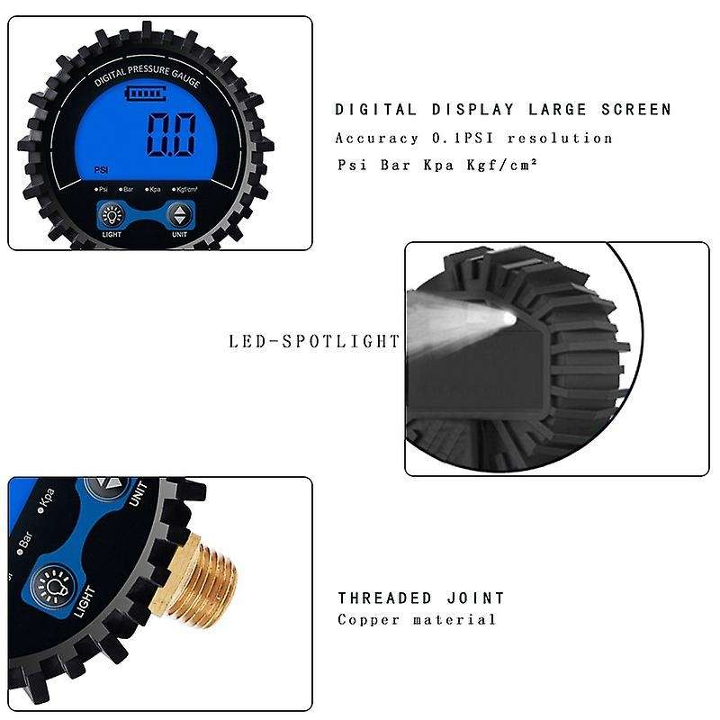 Tire Pressure Gauge Digital Tire Tester Display Air Pressure Manometer Quick Connect Coupler Thread