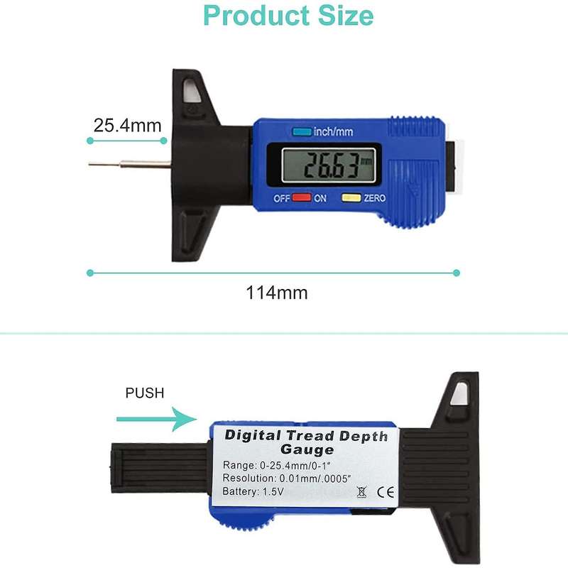 Tire Tread Depth Gauge Tire Tread Gauge Auto Tread Gauge Digital Depth Gauge LCD Display 0-25.4 mm f