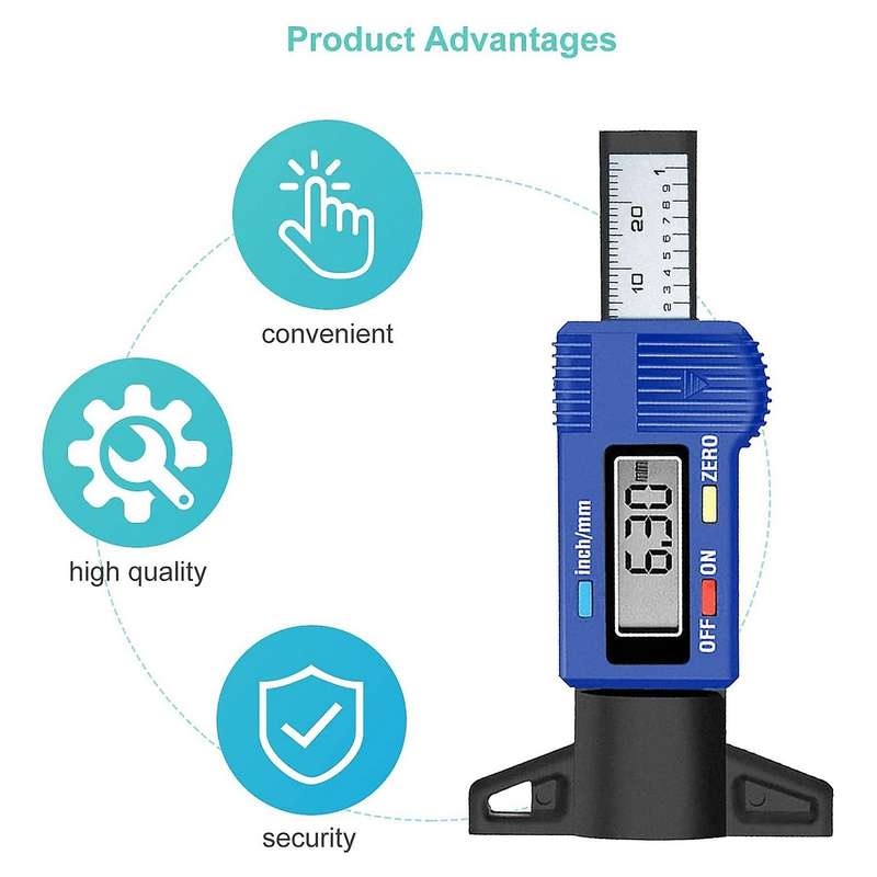 Tire Tread Depth Gauge Tire Tread Gauge Auto Tread Gauge Digital Depth Gauge LCD Display 0-25.4 mm f