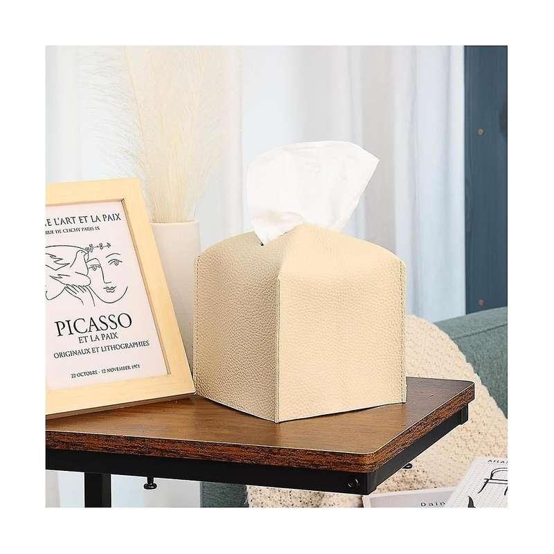 Tissue Box Cover, 2pcs Decorative Pu Leather Square Tissue Box Holder, Waterproof, for Bathroom, Car