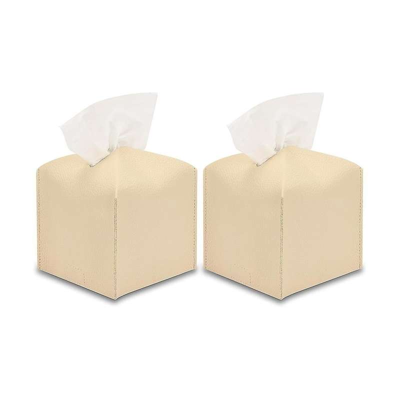 Tissue Box Cover, 2pcs Decorative Pu Leather Square Tissue Box Holder, Waterproof, for Bathroom, Car