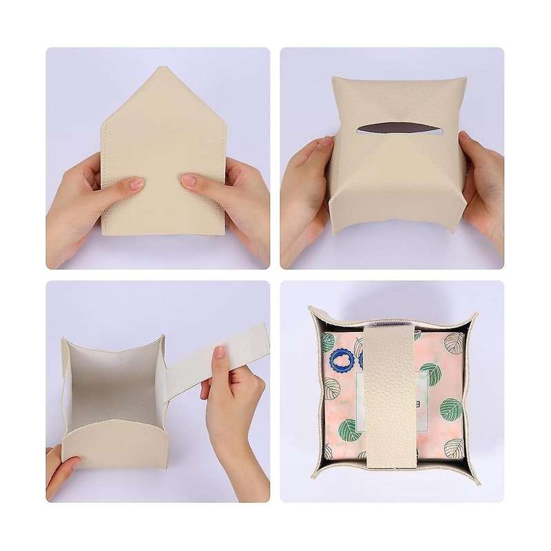 Tissue Box Cover, 2pcs Decorative Pu Leather Square Tissue Box Holder, Waterproof, for Bathroom, Car