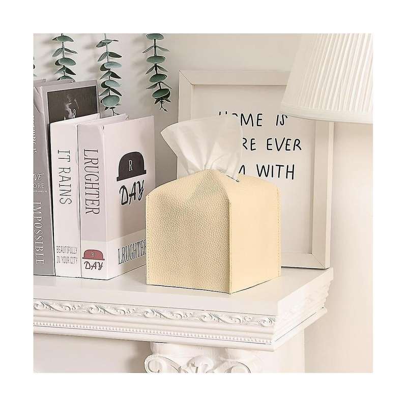 Tissue Box Cover, 2pcs Decorative Pu Leather Square Tissue Box Holder, Waterproof, for Bathroom, Car
