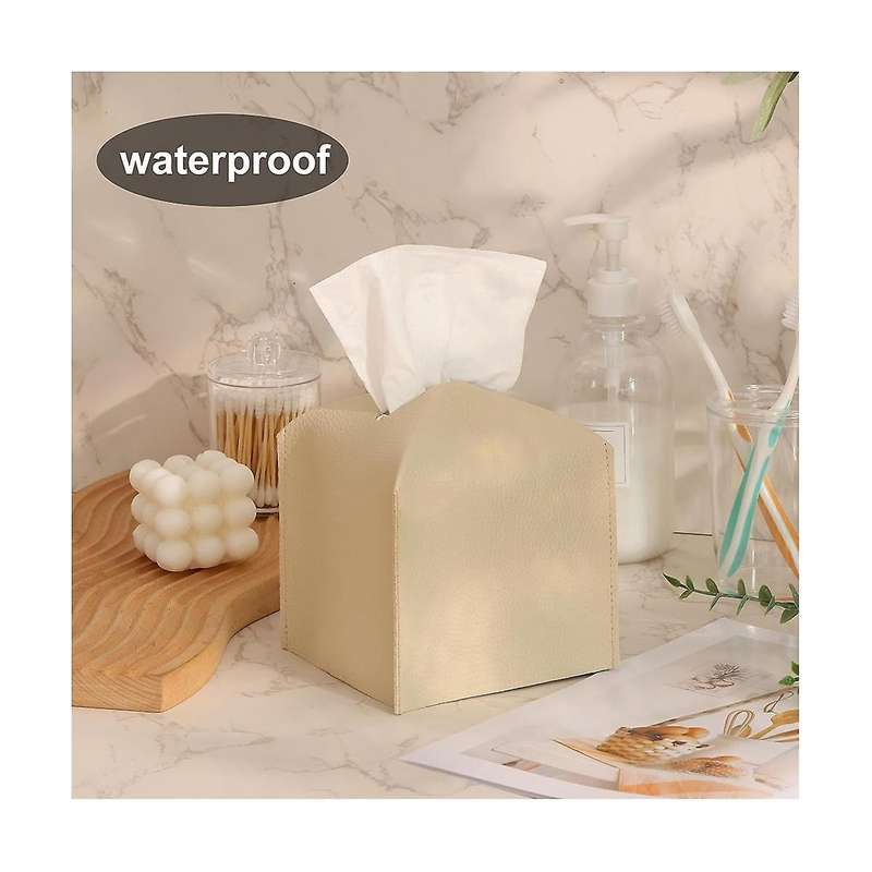Tissue Box Cover, 2pcs Decorative Pu Leather Square Tissue Box Holder, Waterproof, for Bathroom, Car