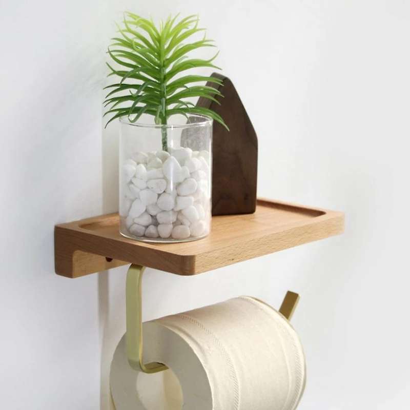 Tissue Rack Wood Brass Paper Towel Rack Paper Holder Phone Shelf Kitchen Organizer Bathroom Accessor