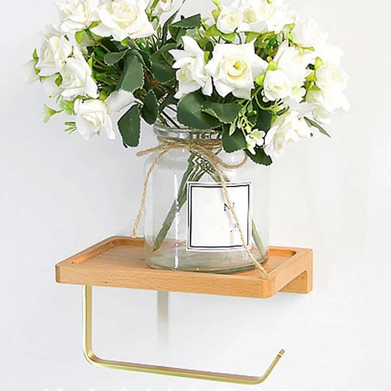 Tissue Rack Wood Brass Paper Towel Rack Paper Holder Phone Shelf Kitchen Organizer Bathroom Accessor