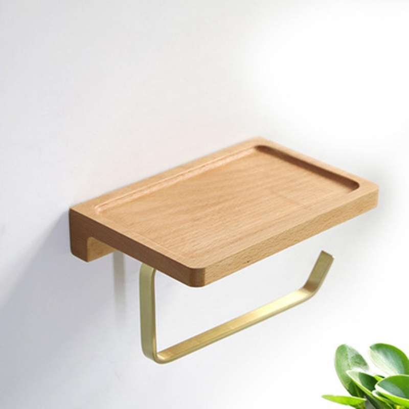 Tissue Rack Wood Brass Paper Towel Rack Paper Holder Phone Shelf Kitchen Organizer Bathroom Accessor