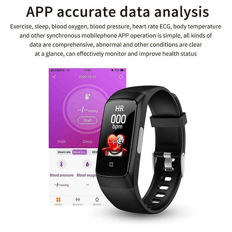 TM01 Smart Bracelet Thermometer Bracelet,Waterproof PPG+ ECG Blood Oxygen Blood Pressure Monitoring,