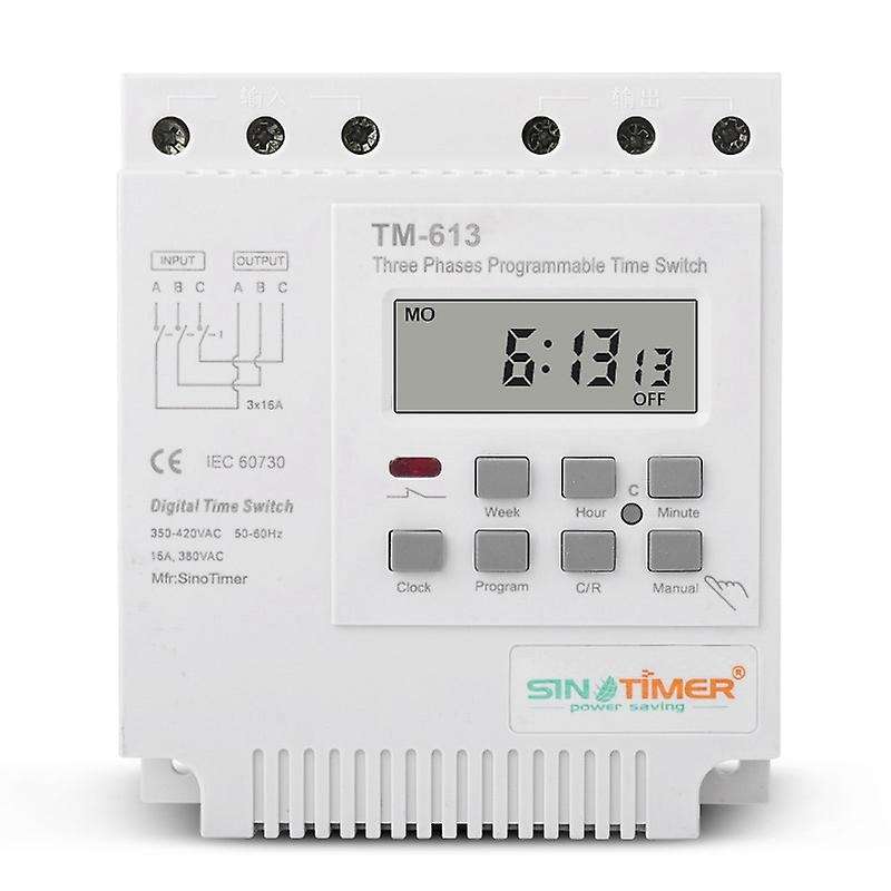 TM613 380V 16A Three Phases Digital Programmable Relay Timer Switch Exhaust Water Pump Motor Time Sw