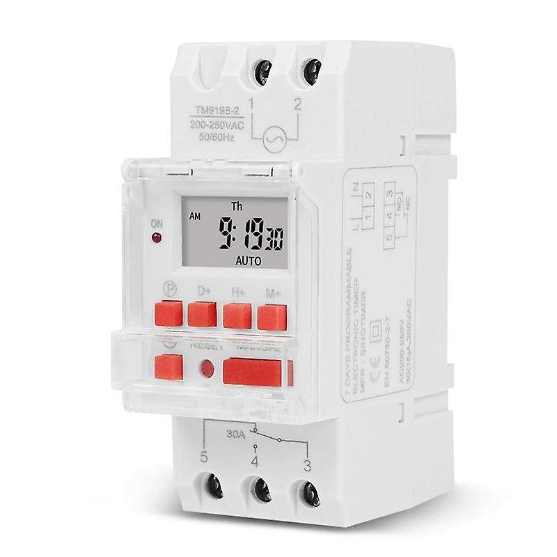 TM919B 220V 30A Programmable Digital Timer Switch DIN Automatic Cycle Timing Controller for Lights,F