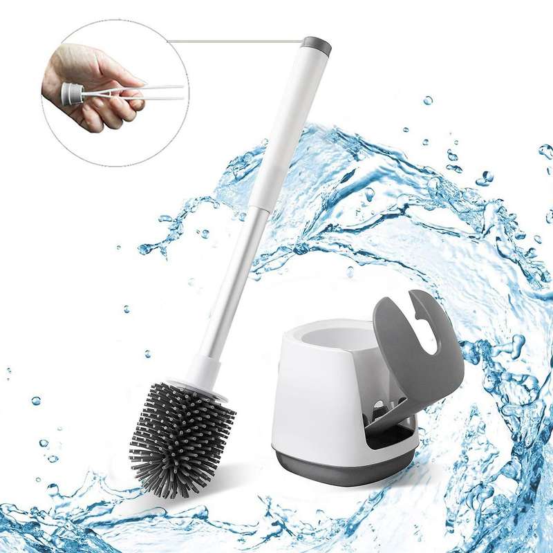 Toilet Brush and Holder Silicone Bristles Toilet Brushes with Tweezers Lid Floor Bathroom Cleaning T