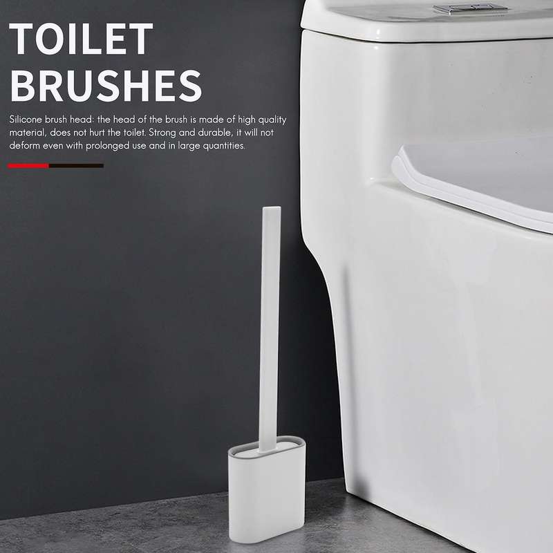 Toilet Brush with Holder - 2 Pack Of Deep Silicone Toilet Brushes and Holders Quick Drying Set With