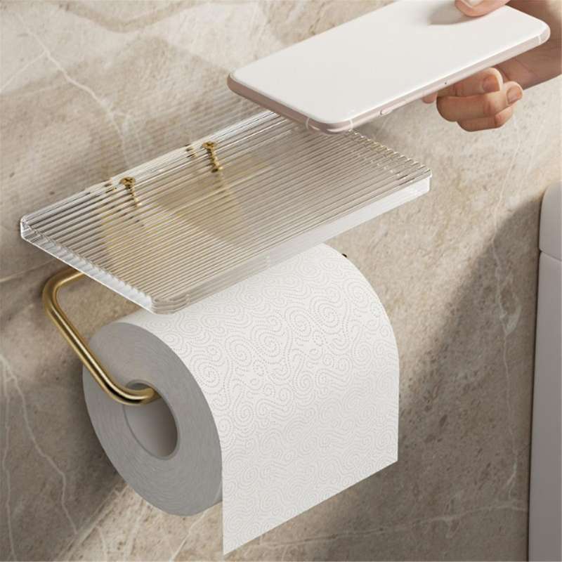 Toilet Paper Holder - Wall Mount Bathroom Paper Roll Holder with Shelf Rustproof Acrylic & Aluminum