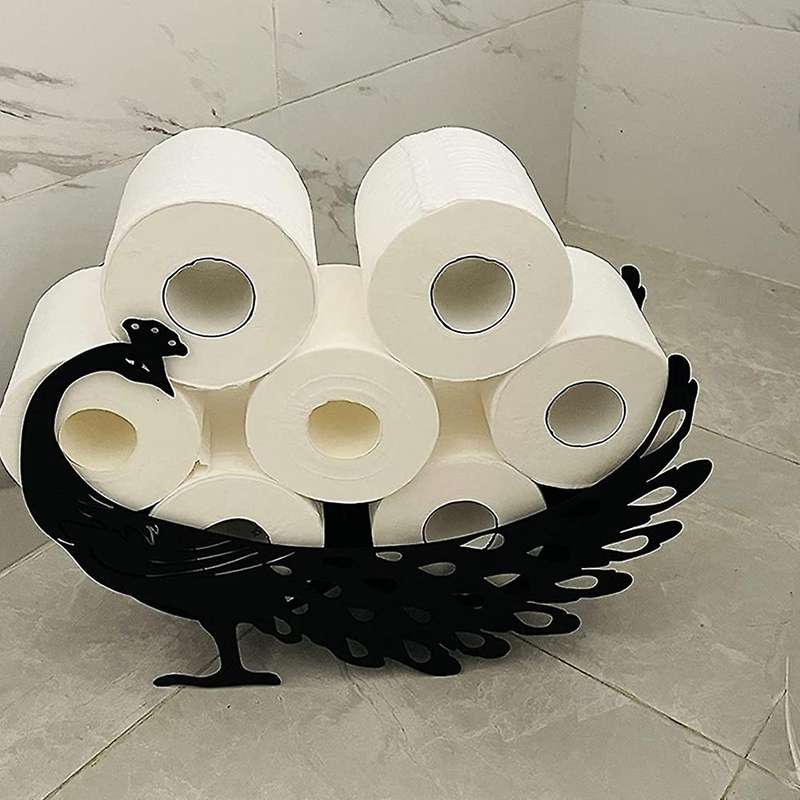 Toilet Paper Holder Stand Black Metal Bathroom Tissue Storage Wall Mounted Standing Shelf 8 Rolls To