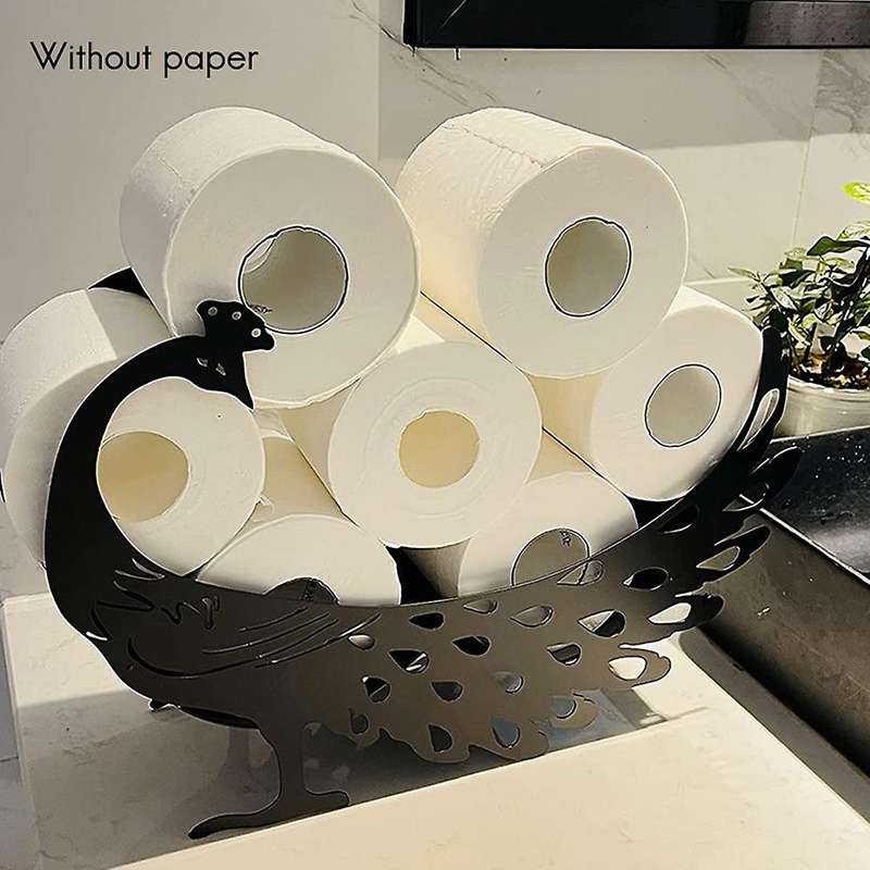 Toilet Paper Holder Stand Black Metal Bathroom Tissue Storage Wall Mounted Standing Shelf 8 Rolls To