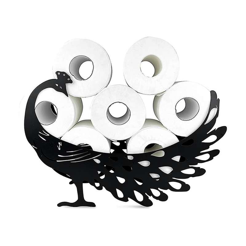 Toilet Paper Holder Stand Black Metal Bathroom Tissue Storage Wall Mounted Standing Shelf 8 Rolls To